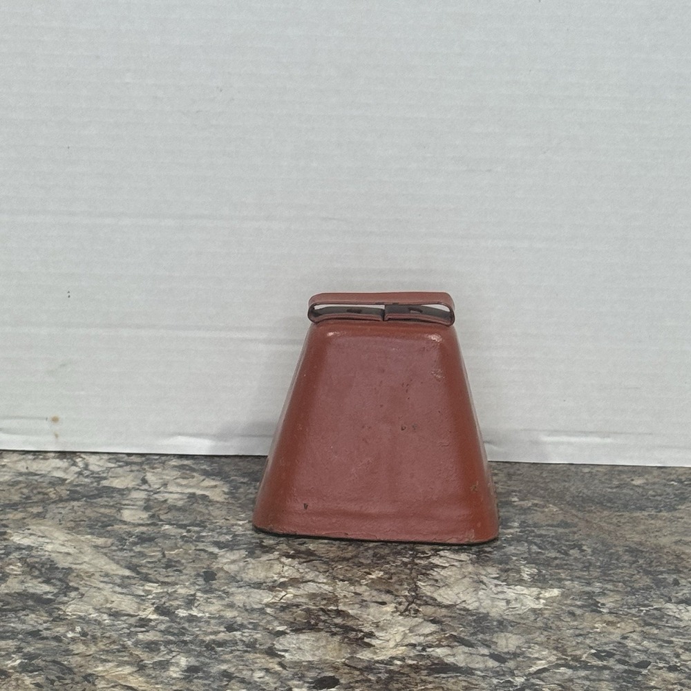 Vintage Red Metal Cowbell Hand‎ Made Bell with Clapper Primitive Farmhouse